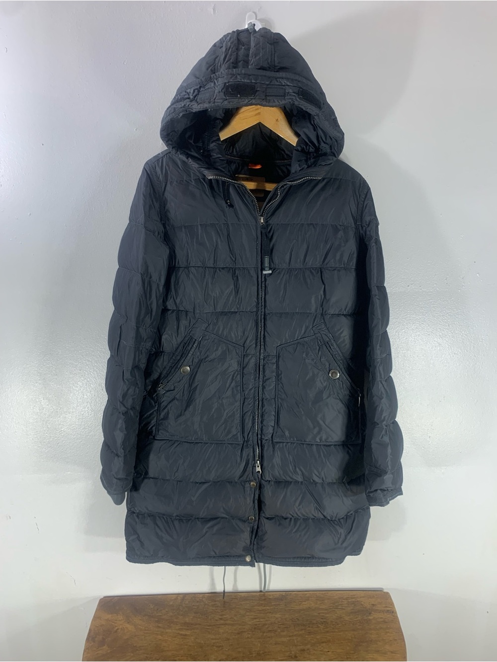 Vintage Parajumpers PJS Black Hooded Long Puffer Coat – Medium Slim Fit